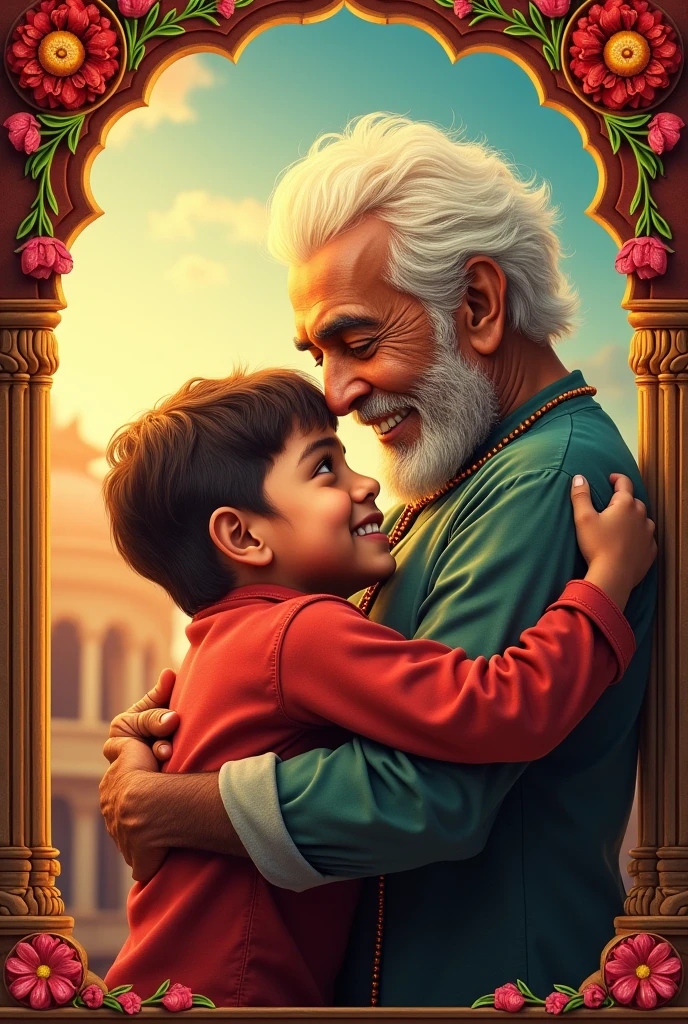 Bollywood movie poster. Grandfather and grandson. Grandson  and grandfather 5. Movie name  ' Happy Birthday '.