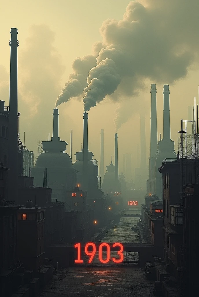 an image that looks like the factories but shows the date 1903 in large format but the factories in the background