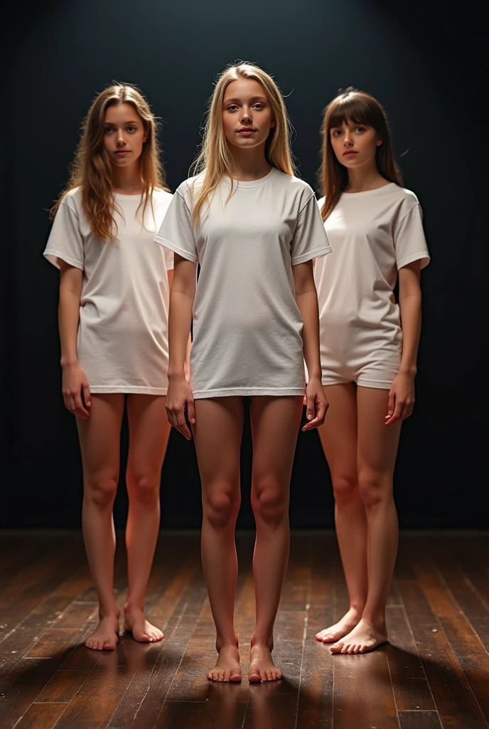 Miss t-shirt, young girls standing on stage with wet t-shirts, the wet white T-shirts are almost transparent. The girls are naked down below and show their hairy pussies with their legs spread, to be voted best by the audience., uhd, masterpiece, accurate, anatomically correct, textured skin, super detail, high details, high quality, 16K