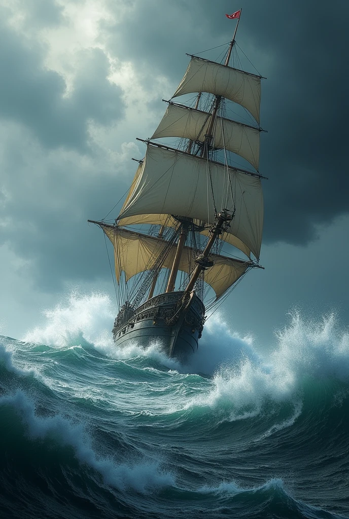 A ship sailing on rough seas