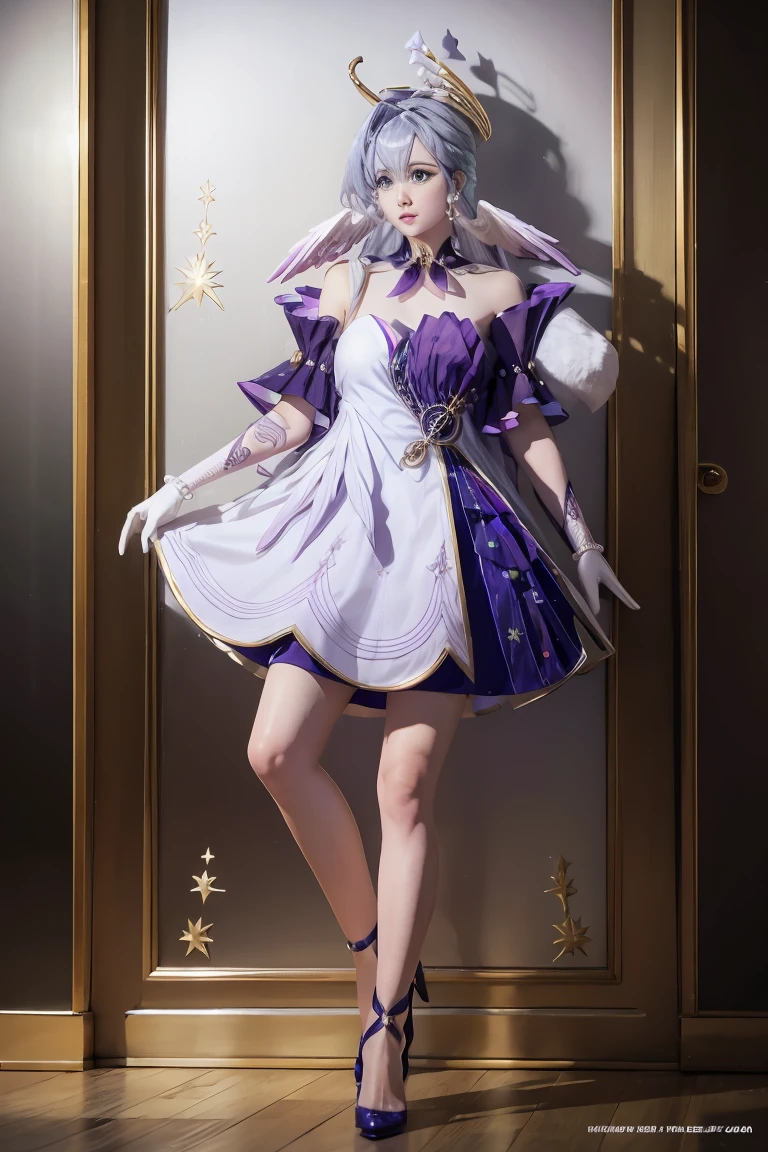 (1 lady), (Best quality at best:1.4), (ultra - detailed), (extremely detailed CG unified 16k), A Beautiful Woman with Perfect Figure: 1.4, Sharp Focus: 1.2, purple hair, very detailed, High-definition RAW color photo, professional photoshooting, amazing face and eyes, cosmetics, (amazingly beautiful girl), ((frederica bernkastel)), Bethcast, ((exact clothes: dress, bowtie, mary janes, socks, cat tail, tail bow, tail ornament)), levitating in a cute posture, (floating in space), (She's levitating in a cosmic sea, outer space:1.3, quantum hyperspace room lacking walls, hyperspace chamber, extremely detailed background, a lot of details background, realistic background), (look from above), realistic cinematic face, head to feet long wide zoomed out view, full body long view, photorealistic, ((realistic natural purple hair style, purple eyes)), gorgeous, extremely beautiful face, perfect model beauty, pout mouth, Highly Detailed Face and Skin Texture, Detailed Eyes, Double Eyelids, Big Breasts, Expressionless, (masterpiece), best quality, high resolution, extremely detailed, cinematic lighting, amazing legs, high heels, clear and well-cared skin, pale skin, frederica bernkastel exact dress: 1, black and white dress: 1