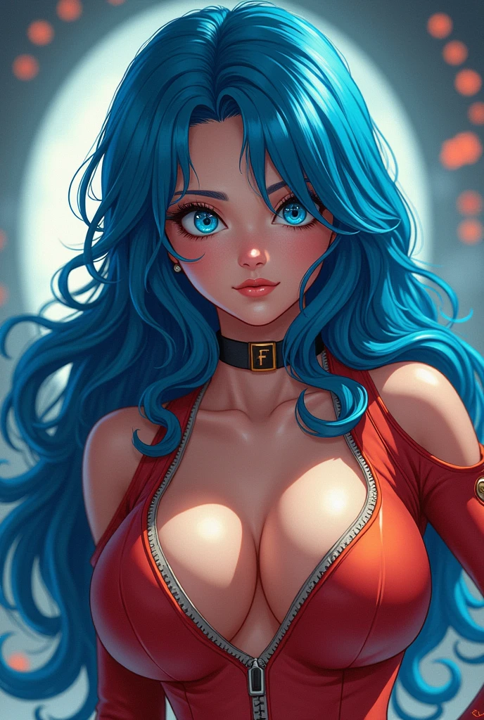 Genre a jinx from the league of legends arcane series, with  uncovered looking straight at the camera