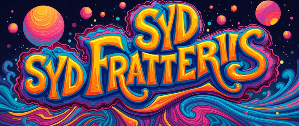 A poster of a psychedelic rock band called Syd Fratteris but I want it to have the name of the band with psychedelic letters 