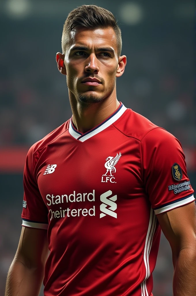 Dusan Vlahović in the Liverpool FC shirt