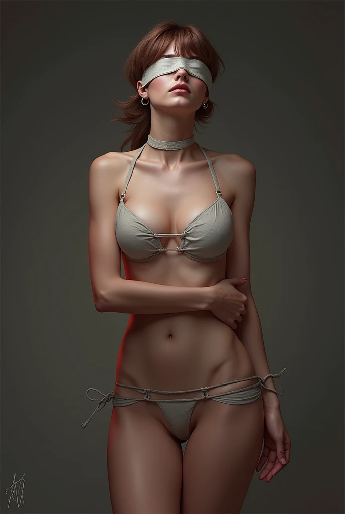 No clothes on,tied up, blindfolded 