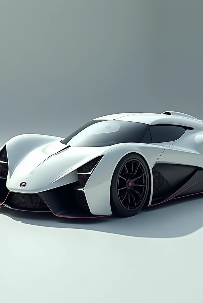 A white Bugatti bolide with black wheels