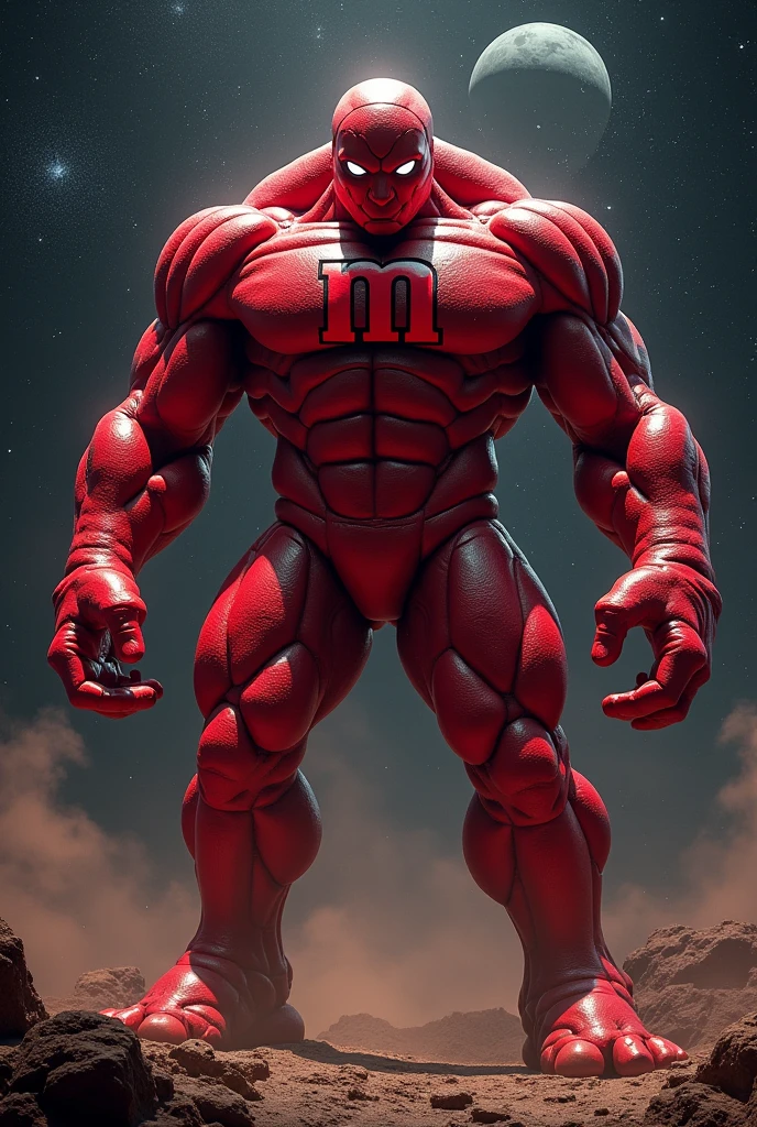 One Piece, Colossal Muscular Titan Red M&M Man. Three heads, space, three eyes, powerful