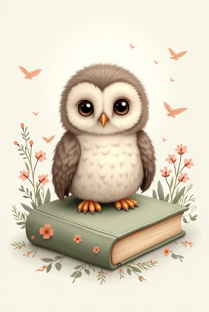 Create an image using baby owl, for female notebook caoa