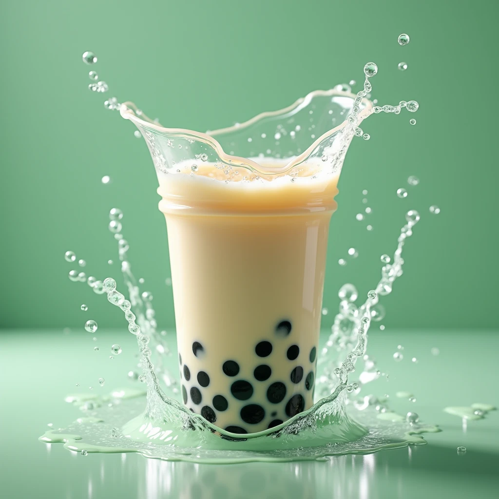 Bubble milk tea in a glass, surrounded by splashing water.
Water droplets rendered in Cinema4D style. The scene was shot using microfocus similar to Marcin Sobas' style.
with contemporary glass
Elements with delicate textures reveal light.
Green and white tones
It looks like glass in bright areas. Create ultra-high resolution images with a sense of movement and dynamic clarity.