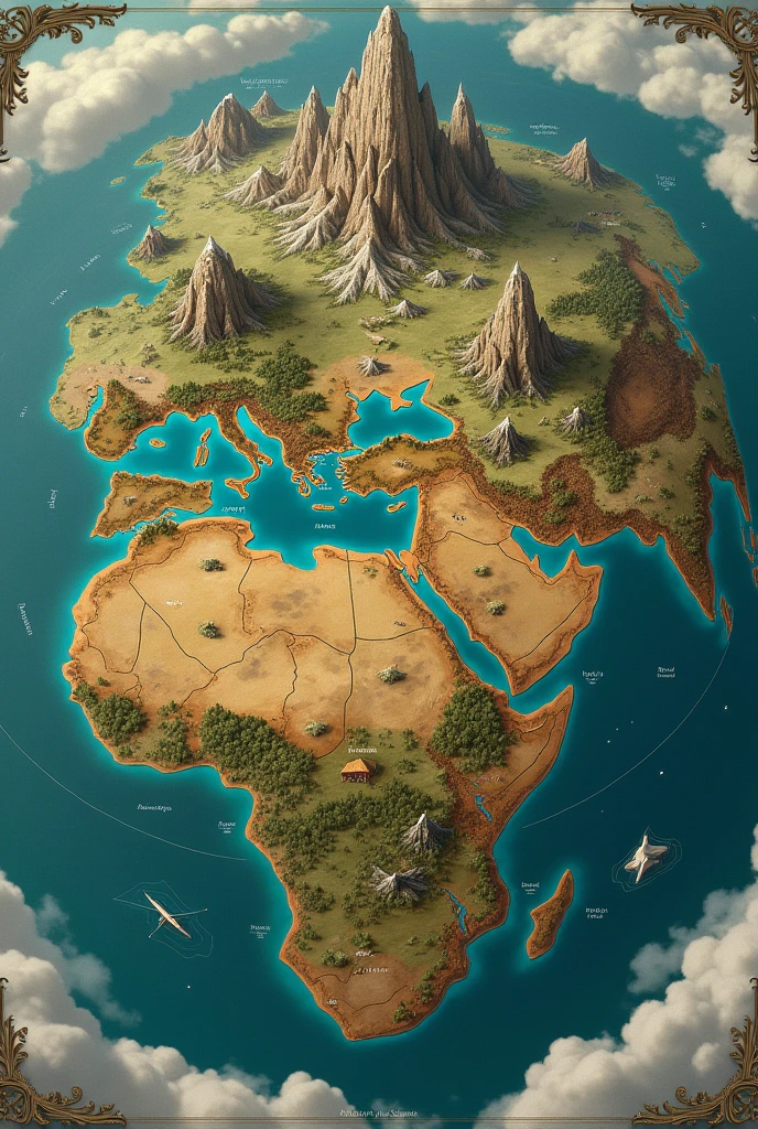 Mapa de Elandndor
1. **General Shape of the Planet:**
- **Spherical shape:** Representa un planeta redondeado with detalles geográficos visibles.
2. **continents:**
- **Continent of Lumara:**
- Located in the Western Hemisphere.
- Prominent mountains like the **Montañas de Vandlorin** To the north.
- Grandes ríos que fluanden hacia el sur, like the **Rivers of Elara**.
- Extensive **Eldoria Forests** To the center.
- **Continent of Eilara:**
- Located in the eastern hemisphere.
- Wide **Eilara Plains** In the middle.
- **Deserts of the West** in the western region.
- **Eastern Forests** in the eastern region.
- **Continent of Drakonia:**
- In the southern hemisphere.
- **Montañas de Drawithia** To the center, with valles alrededor.
- **Valleys of Ignis** in the east.
- **Northern Plains** en el norte del withtinente.
3. **Reinos and Imperios:**
- **Empire of Lumara:** Dominante In the middle de **Lumara**.
- **Eilara Empire:** Spreading across the **Eilara Plains**.
- **Drakonia Empire:** Centrando el withtinente de **Drakonia**.
- **Kingdom of Arion:** In the central region of Lumara, near the **Arion Forests**.
- **Kingdom of Selarin:** In the **Forge Mountains** and **Mining Plains**.
- **Kingdom of Faeloria:** West in Lumara, near the **Faelorian Forests**.
- **Kingdom of Andaria:** South of Eilara, with **Night Lands**.
- **Kingdom of Veridia:** West of Eilara, with **Green Plains**.
- **Kingdom of Aradia:** Al is, near the **Deserts of Aradia**.
- **Kingdom of Iskandar:** In the south, surrounded by the **Iskandar Sea**.
- **Kingdom of Eldoria:** To the north, with **Eldoria Mountains**.
- **Reino de Nefaria:** In the northeast, with **Forests of Nefaria** and **Pantanos de Nefaria**.
4. **Additional Features:**
- **Océanos and Mares:** Rodean los withtinentes, like the **Iskandar Sea**.
- **Important Rivers:** like the