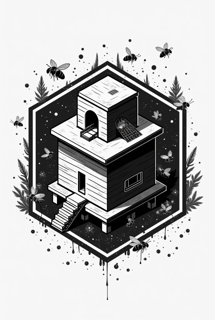generate an image of a bee breeding chamber that evokes the black and white beekeeping empire for a logo for selling honey and beekeeping supplies