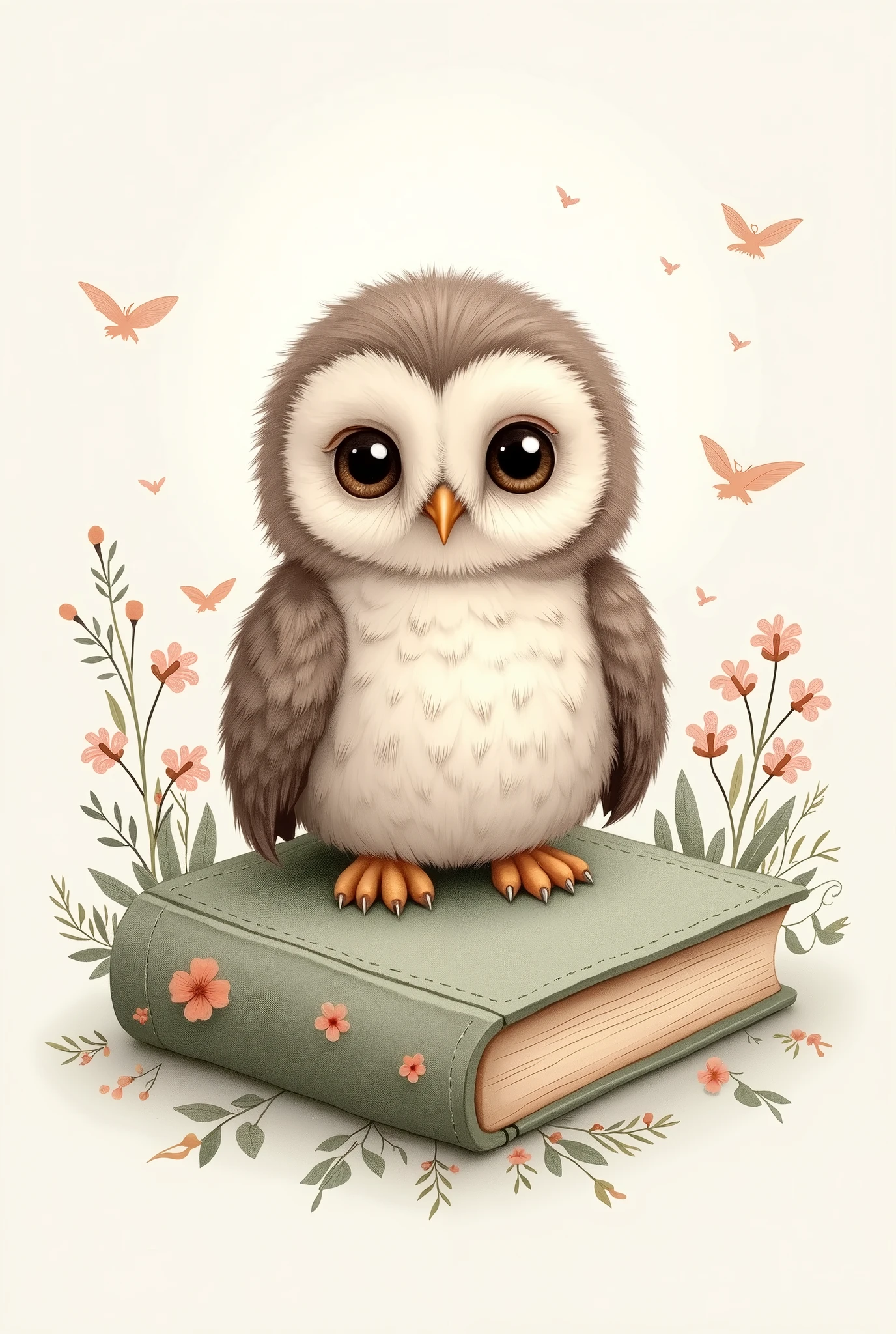 Create an image using baby owl, for female notebook caoa
