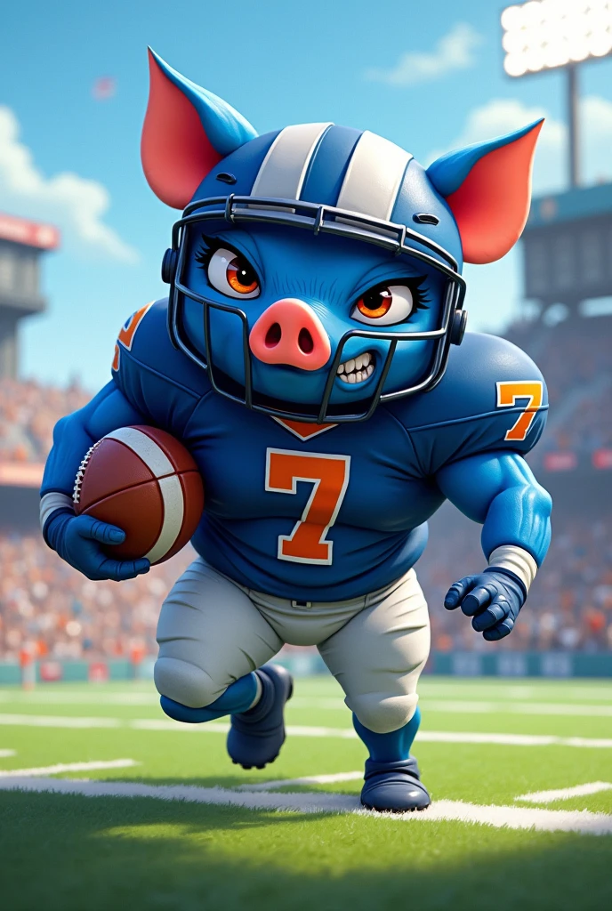 Blue pig with american football