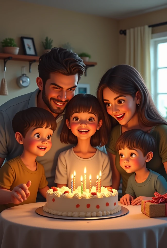 Family that looks real not cartoon on birthday
