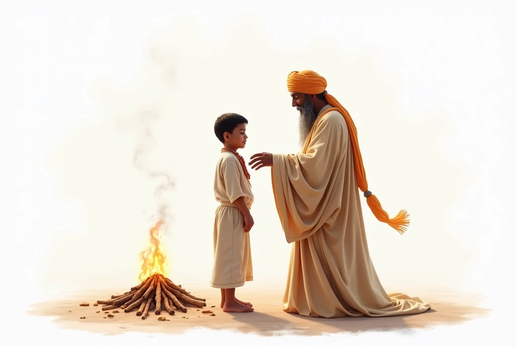 To create an AI image of a priest (bhatji) and a young bald boy priest at a "Munja" ceremony, the prompt could include details like their traditional attire, the sacred thread (yajnopavita), and the ceremony setting with decorations. And havan event
**"A sacred bond is forged, passing wisdom and tradition from one generation to the next."**
White background