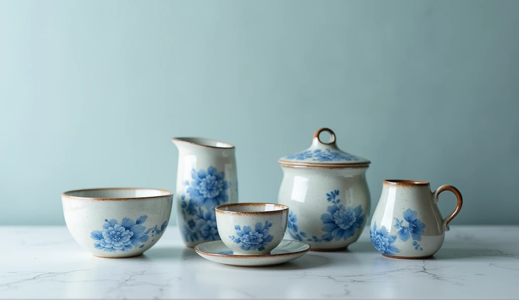 Blue and white porcelain.The overall shape of the pottery is simple and elegant,Smooth and natural lines。The shape of each vessel is carefully designed,Reflecting clever proportions and balance。High quality ceramic material,The fired surface exhibits a rough texture,Warm and rustic texture,Exudes the unique charm of elegant ceramics。Natural tones as the main tone。Harmonious color matching,Create a fresh and elegant style。
Exquisite富有藝術感。Simple and elegant pattern design,Embellishing a bit of elegance。The shapes of each vessel are coordinated and unified,echo each other,form a harmonious whole。This ceramic set is elegant、Exquisite、Elegance in one,Whether it is visual effects or user experience,can give people high-quality enjoyment。