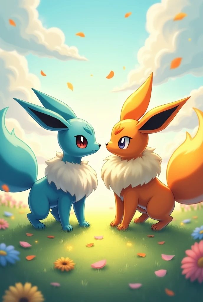 A Vaporeon and a Flareon together