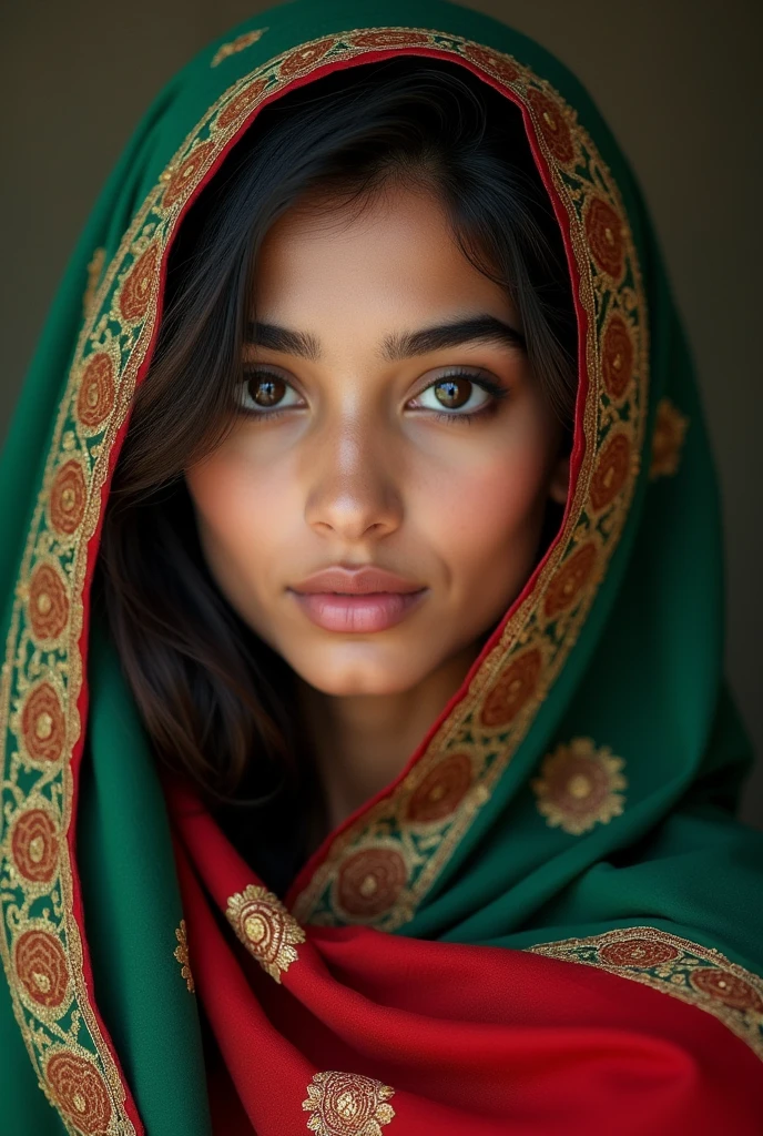 Beautiful bangladeshi girl she have white skin wareing saree and also waering hijab her eyes is beautiful her saree is green and red