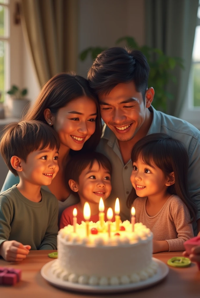 Family that looks real not cartoon on birthday 