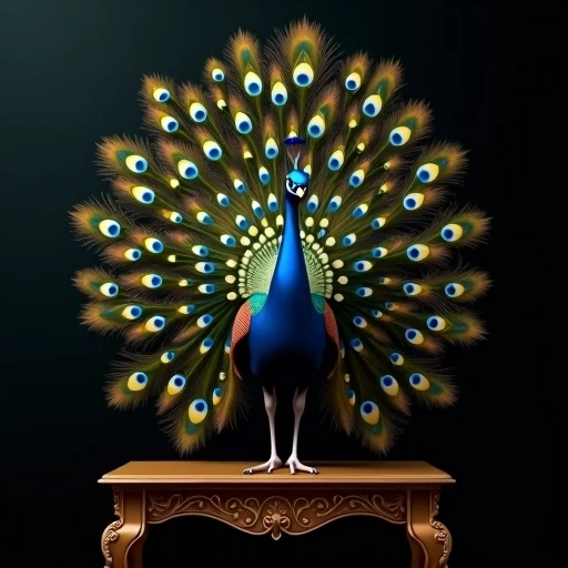 a close up of a peacock on a black background, raytracing : :, pudica pose gesture, lion icon, rich vivid color, happy apearance, reinassance, awe - inspiring award - winning, twitter pfp, finely detailed furniture, selective breeding, display item, crane, ornately dressedundefined, undefined,