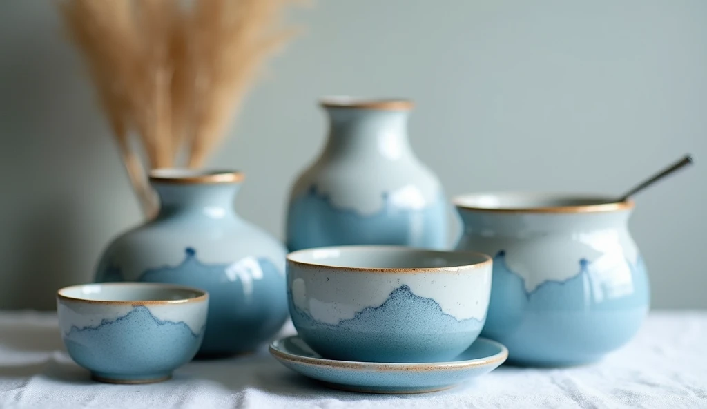 Close-up blue and white porcelain.The overall shape of the pottery is simple and elegant,Smooth and natural lines。The shape of each vessel is carefully designed,Reflecting clever proportions and balance。High quality ceramic material,The fired surface exhibits a fine texture,Warm and rustic texture,Exudes the unique charm of elegant ceramics。Natural tones as the main tone。Harmonious color matching,Create a fresh and elegant style。
Exquisite富有藝術感。Simple and elegant pattern design,Embellishing a bit of elegance。The shapes of each vessel are coordinated and unified,echo each other,form a harmonious whole。This ceramic set is elegant、Exquisite、Elegance in one,Whether it is visual effects or user experience,can give people high-quality enjoyment。