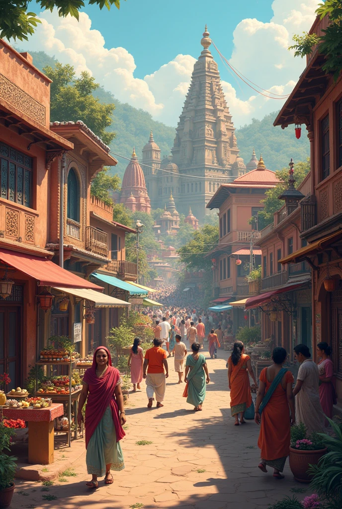 Location: A small Indian town with vibrant markets, serene temples, and nostalgic school surroundings.