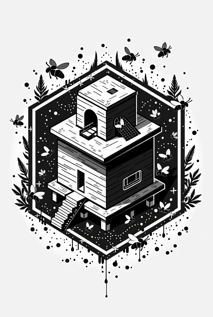 generate an image of a bee breeding chamber that evokes the black and white beekeeping empire for a logo for selling honey and beekeeping supplies 