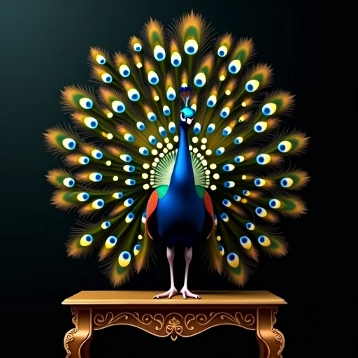 a close up of a peacock on a black background, raytracing : :, pudica pose gesture, lion icon, rich vivid color, happy apearance, reinassance, awe - inspiring award - winning, twitter pfp, finely detailed furniture, selective breeding, display item, crane, ornately dressedundefined, undefined,