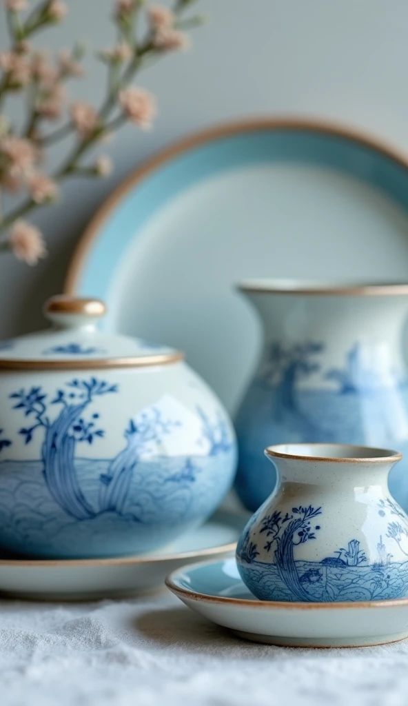 Close-up blue and white porcelain.The overall shape of the pottery is simple and elegant,Smooth and natural lines。The shape of each vessel is carefully designed,Reflecting clever proportions and balance。High quality ceramic material,The fired surface exhibits a fine texture,Warm and rustic texture,Exudes the unique charm of elegant ceramics。Natural tones as the main tone。Harmonious color matching,Create a fresh and elegant style。
Exquisite富有藝術感。Simple and elegant pattern design,Embellishing a bit of elegance。The shapes of each vessel are coordinated and unified,echo each other,form a harmonious whole。This ceramic set is elegant、Exquisite、Elegance in one,Whether it is visual effects or user experience,can give people high-quality enjoyment。