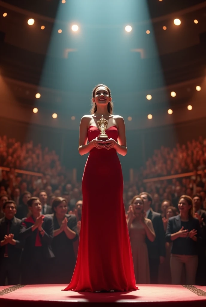 a 20 year old girl recieving an award on stage