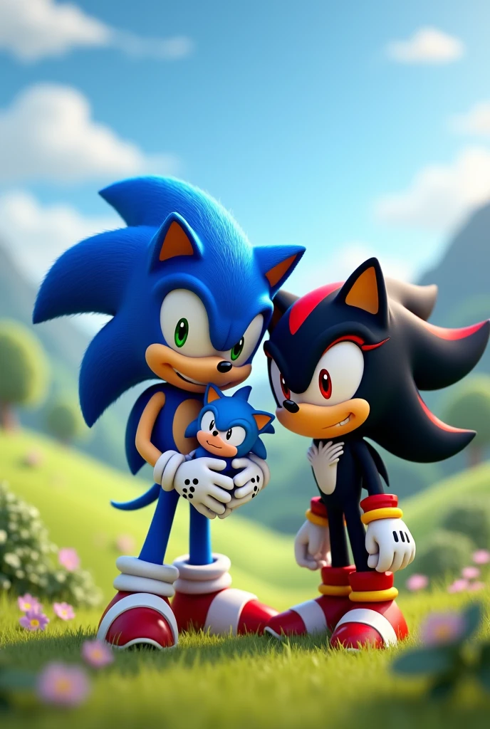 Sonic with a baby of him and Shadow
