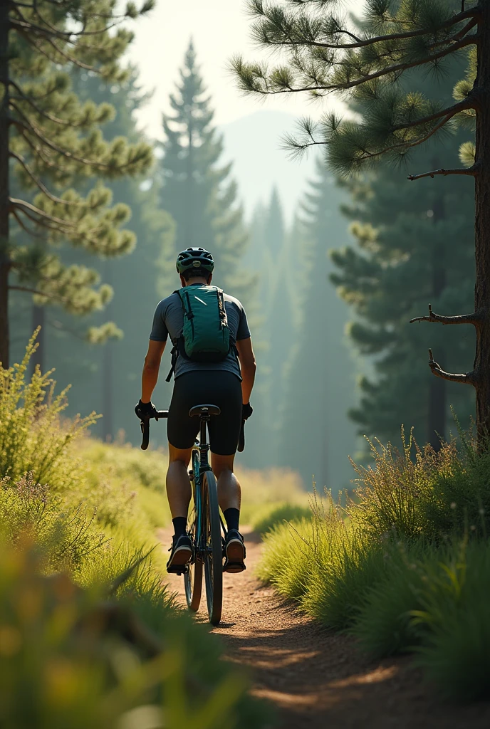 cycling with hydropack in pine forest