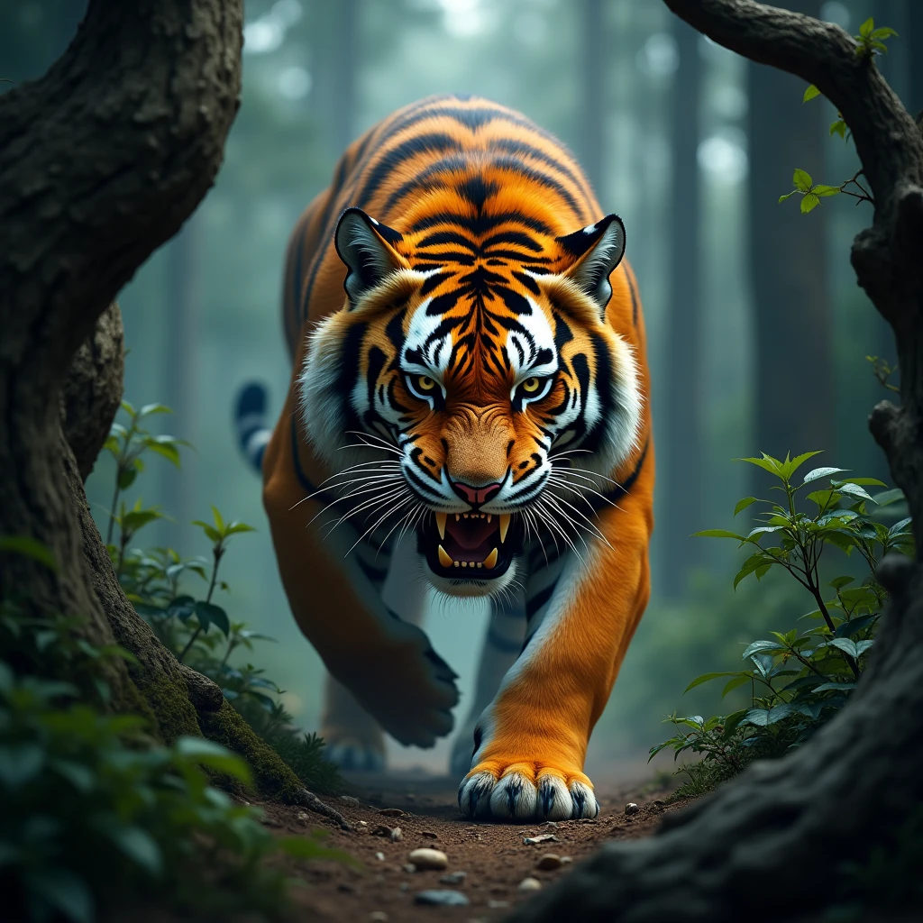 Tiger agresive in a forest