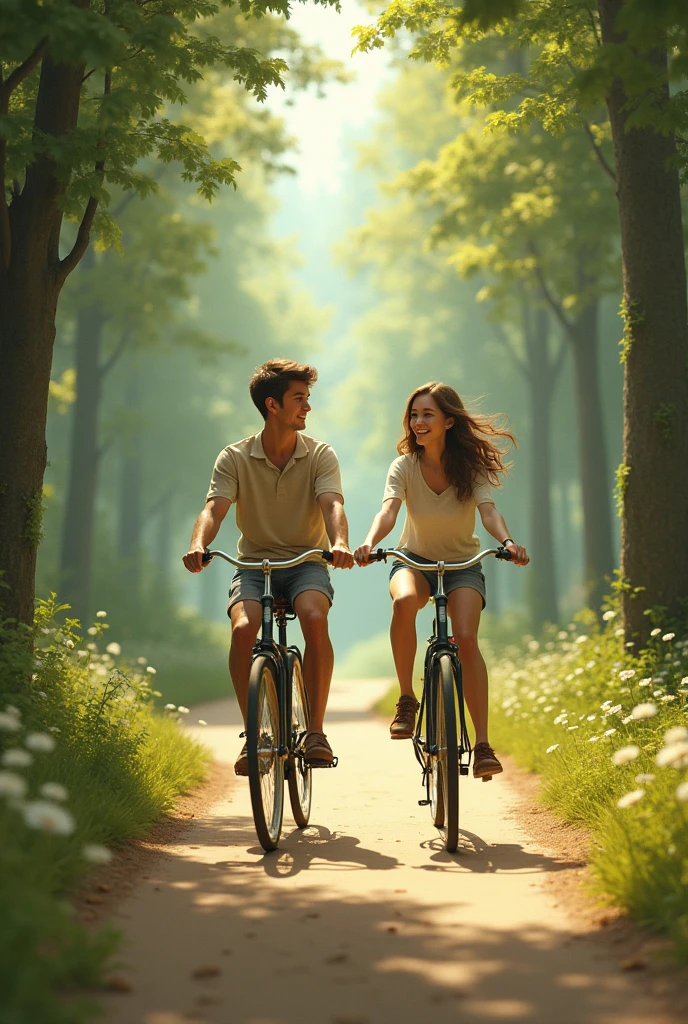 Drive a bike in forest road with girlfriend 
