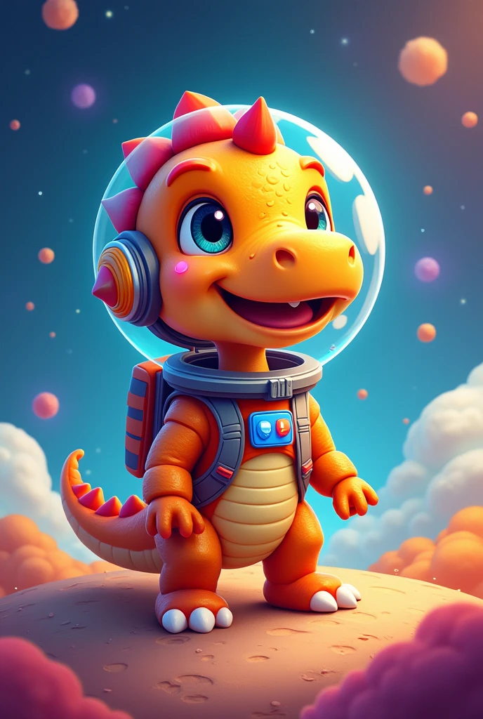 Create astronaut dino image, that is colorful and cheerful.