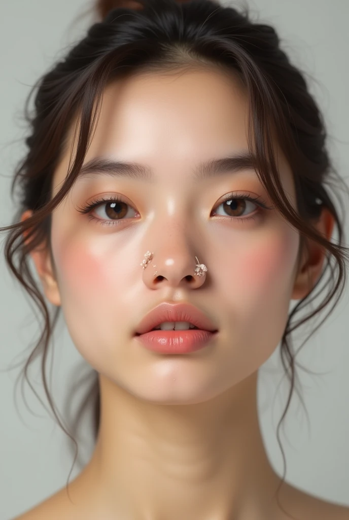 make that person's nose smaller with nostrils, arranging it in a way that looks nice