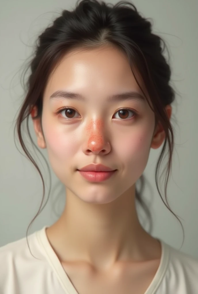 make that person's nose smaller with nostrils, arranging it in a way that looks nice