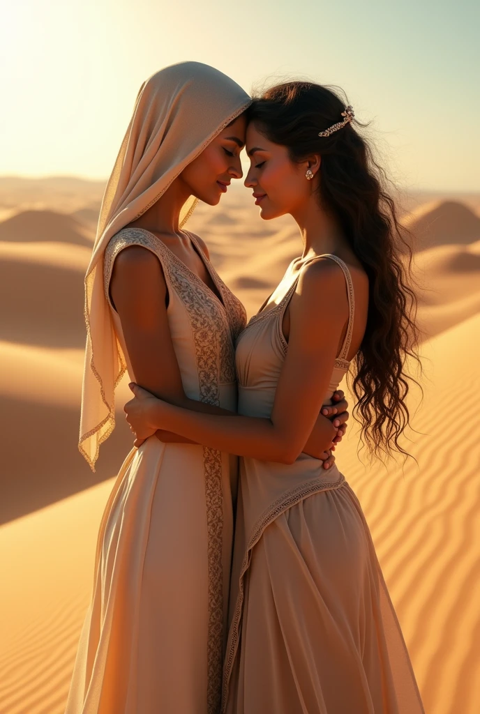 1 Lesbian arabian women kissing each other, realistic photo