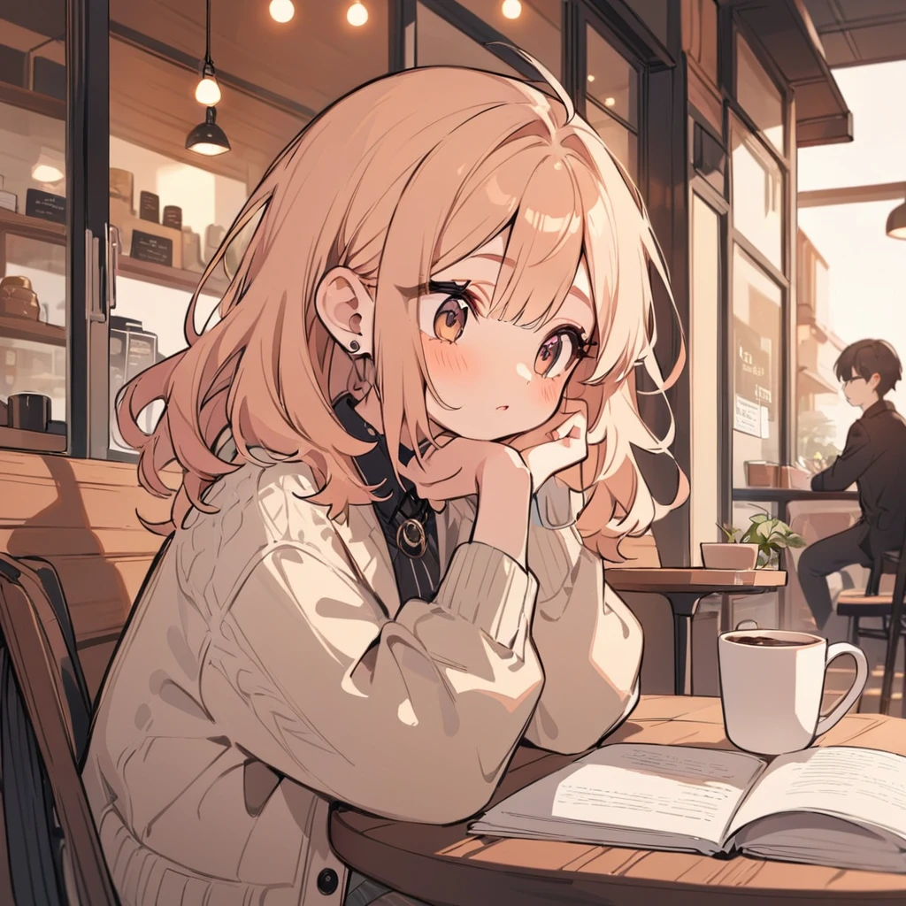 study，cute，atmosphere，Korean Girl，Stylish，Cafe，reading，official，officialイラスト