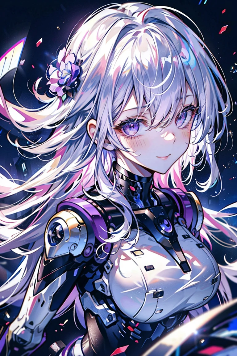 (best quality, Detailed background, high resolution, ridiculous, bloom, disheveled hair, shiny hair, exposed to light, High and cold, Focused and meticulous gaze),Holy girl,粉色hair,Purple Eyes,Smile,1 girl with facial paralysis, earpiece, long hair, silver hair, What's the big deal_Chest, put your arms behind your back, daytime, Outdoor sports, Black Forest, water, Creek,
hair_decorate, (hair over one eye), whole body, portrait,