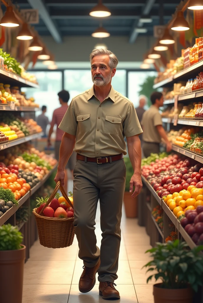 Create a man in grocery market with basket