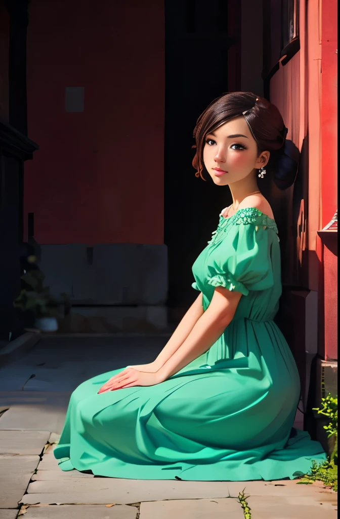 there is a woman sitting on the floor in a dress, a pastel inspired by Alice Prin, tumblr, rococo, rococo dress, # rococo, rococo queen, dress in the style of rococo, rococo fashion, rococo ruffles dress, victorian style costume, victorian inspired clothing, with victorian clothing, in victorian aristocrat, victorian dress