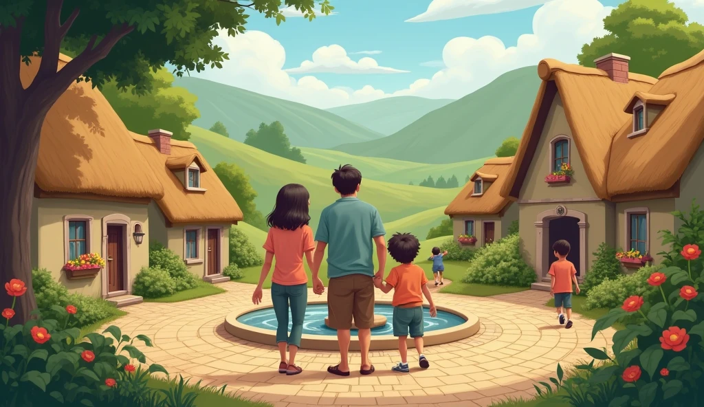 A family of four lives in a small village.