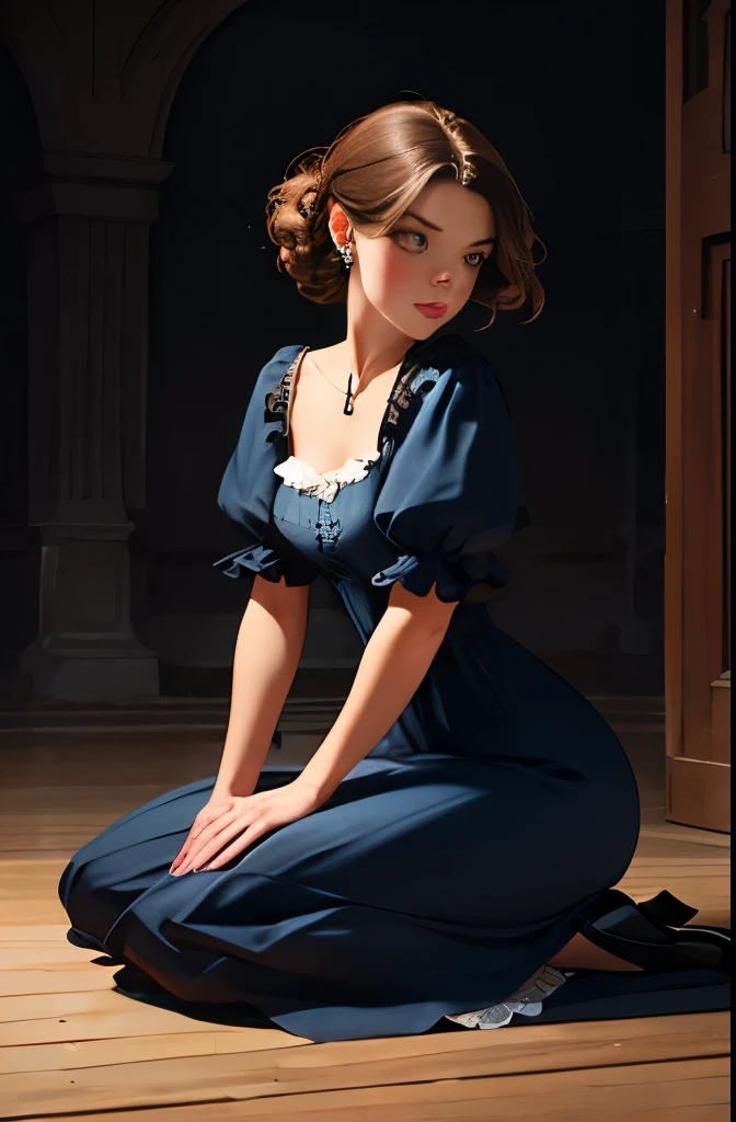 there is a woman sitting on the floor in a dress, a pastel inspired by Alice Prin, tumblr, rococo, rococo dress, # rococo, rococo queen, dress in the style of rococo, rococo fashion, rococo ruffles dress, victorian style costume, victorian inspired clothing, with victorian clothing, in victorian aristocrat, victorian dress