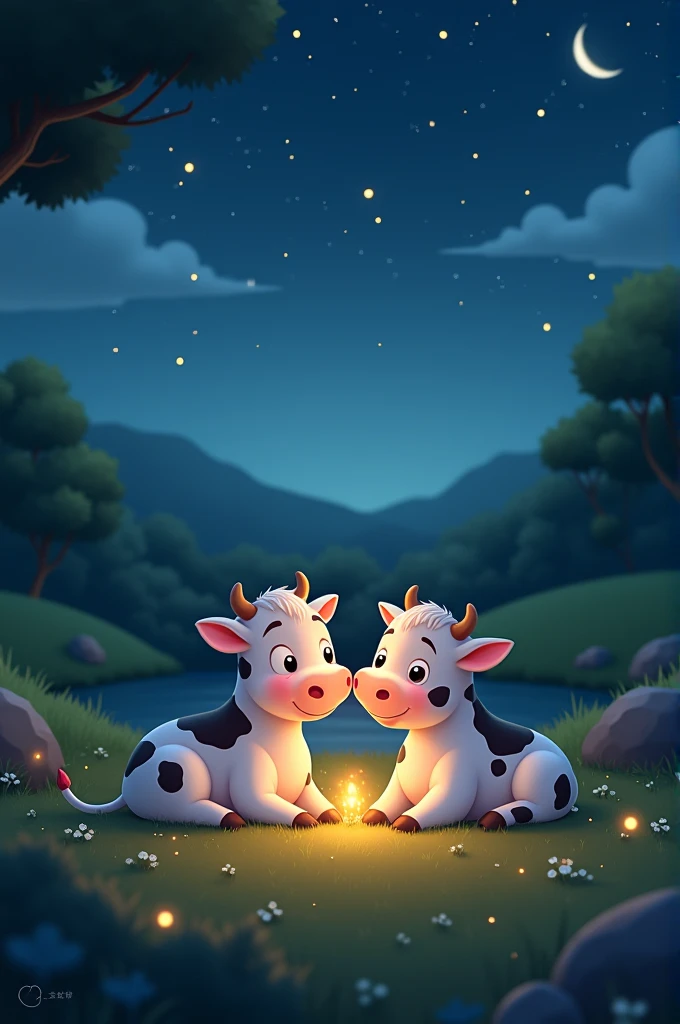 A good night photo for my girlfriend with animated images of cows. 