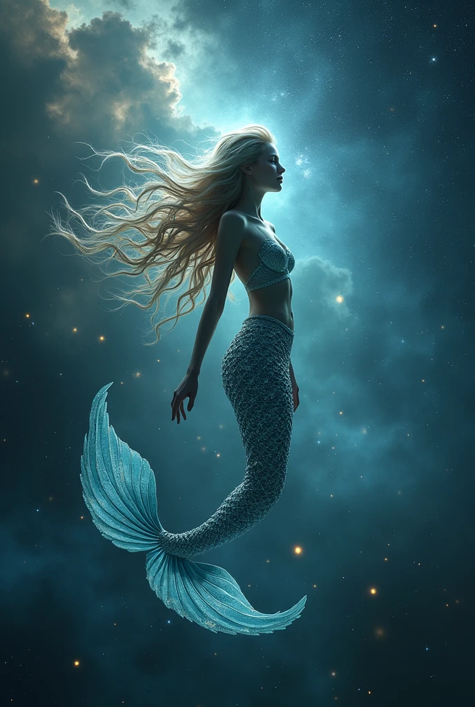 Mermaid listening music with in space