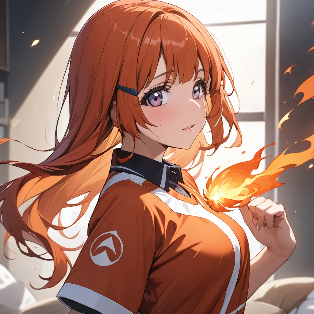 ((Highest quality)), ((masterpiece)), (detailed), (Perfect Face)、The woman is Reika Aoki with semi-long hair、The woman is a member of Team Flare and is wearing Team Flare clothing.