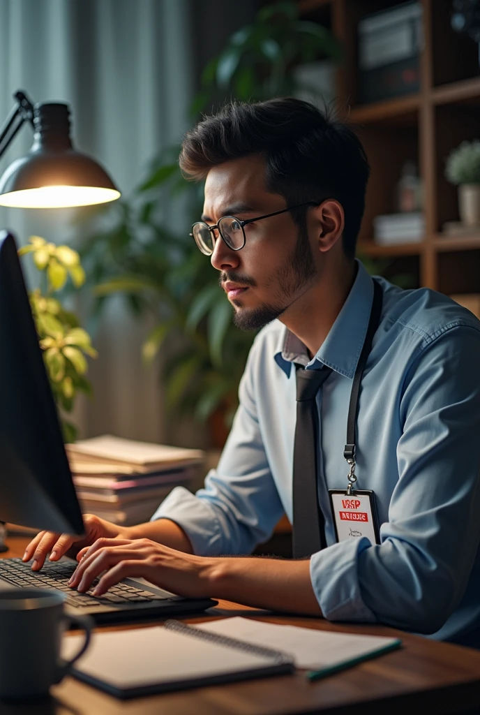 create an image of a journalist working on the computer
