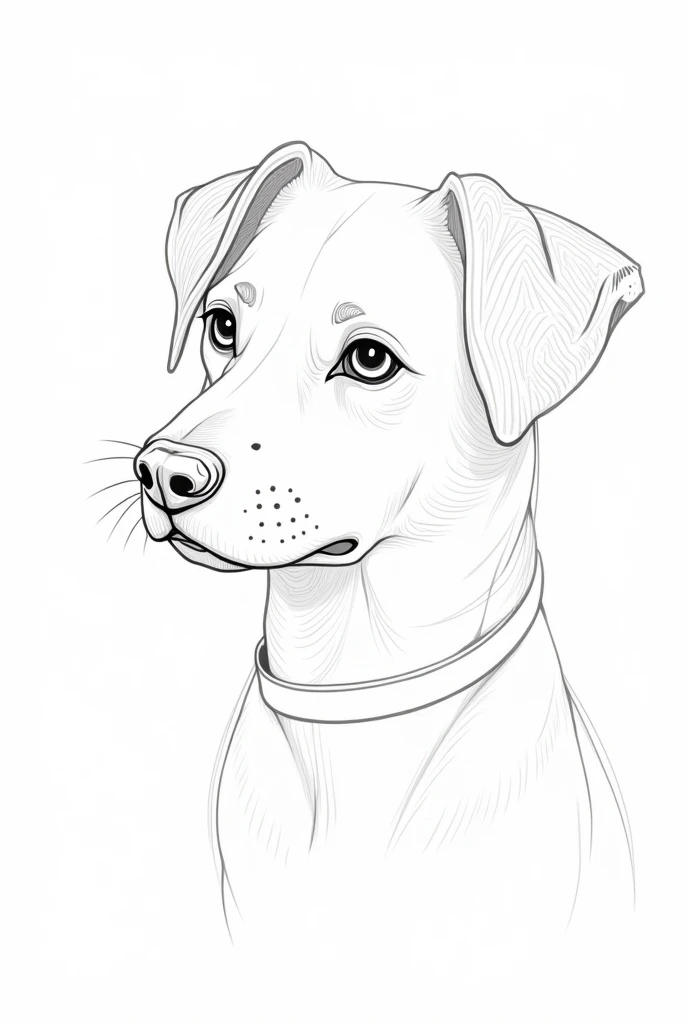 "Design a continuous line art pet portrait that includes simple patterns or textures in certain areas using the same continuous line. For example, fill the pet’s ears or collar with a crosshatch or dot pattern, still using a single line but adding more visual interest to the portrait."