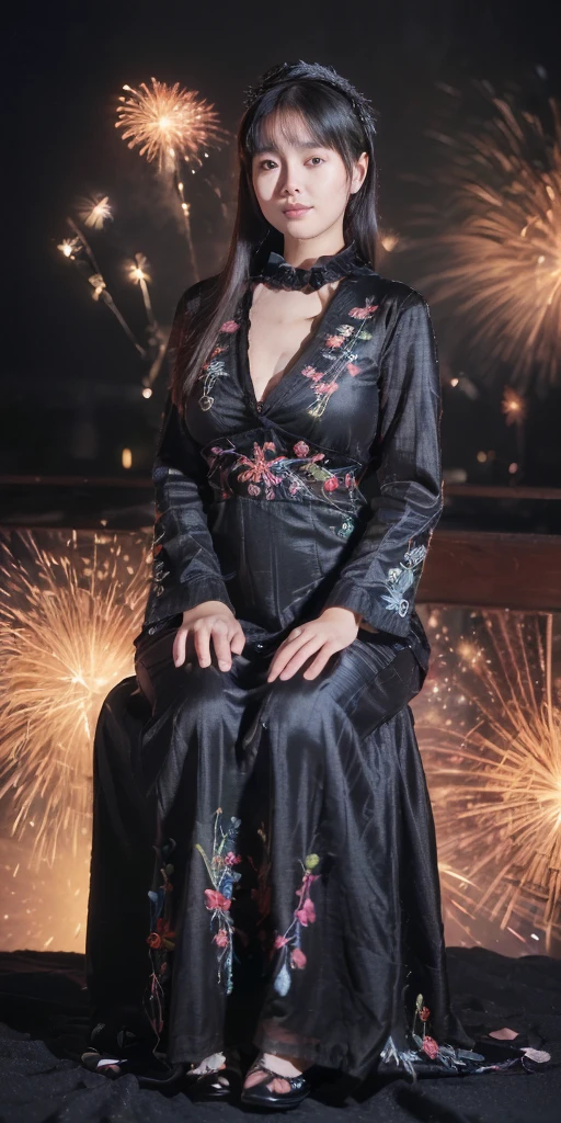 ((64k,Ultra-high resolution,Ultra high quality,masterpiece,Hyperrealistic,Young and adorable, beautiful, young, adorable,〜20 year old girl,young woman,Full body photo,Full body angle,Whole Body Ezbian,Surreal,Very detailed:1.3,Ultra-realistic:2.5)),Cute smile,Adorable smile,nice smile,Baby Face,A Cup〜D Cup Size Breast,Straight Long Hair,Black Hair,Sitting,Cute face,Glowing Skin,Glossy face,Beautiful body,concentrated,((Beach)),((VNeck dress,Slimming waist dress,Summer dress)),((Fireworks in the background)),((High school girl blazer,Transparent exy maid outfit,Sister dress with embroidered collar,Wear a shrine maiden's costume and roll up your mini hakama.,Aircraft Cabin Attendant Uniform,Aircraft Stewardess Uniform)),((Seamless Ultra-thin All-through Pantyhose,Ultra-thin seamless pantyhose, sexy, all-through, beautiful legs, tights, sheer, pantyhose, women's)),single eyelid,Long legs,Thin legs,Beautiful hands and feet,Thin thighs,Nice thighs,((Ultra Micro Mini Skirt:1.2)):1.4,underwear simpleunderwear,((地面にSitting)),Water Lake,A prestigious European-style castle,Rose garden in the background,Bare shoulders,Low - Angle,((Face your body forward)),((Sitting position)),((Spread your legs and do the M-leg pose.)),Pull up one'My tight skirt,bangs,Beautiful legs,((Wearing:1.3)),((Girl panties exposed:1.3)),((Japanese women who still retain their beautiful youthfulness,A European woman who still retains her beautiful youthfulness)),With a young body,